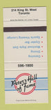 Matchbook Cover - Peter's Hall of Fame Toronto ON 30 Strike