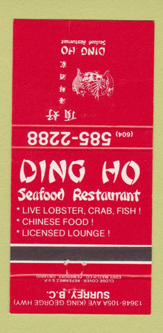 Matchbook Cover - Ding Ho Seafood Restaurant Chinese Surrey BC 30 Strike