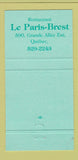 Matchbook Cover - Le Paris Brest Restaurant Quebec QC 30 Strike