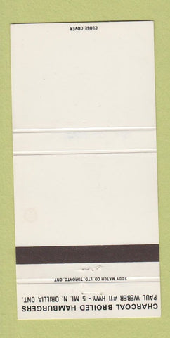 Matchbook Cover - Charcoal Broiled Hamburgers Orillia ON 30 Strike
