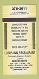 Matchbook Cover - Lotus Inn Restaurant Chinese Kamloops BC 30 Strike