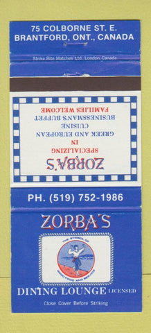 Matchbook Cover - Zorba's Restaurant Greek Brantford ON 30 Strike