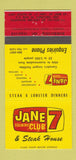 Matchbook Cover - Jane Country Club 7 Steak House Concord ON 30 Strike