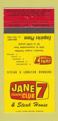 Matchbook Cover - Jane Country Club 7 Steak House Concord ON 30 Strike
