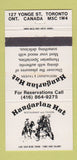 Matchbook Cover - Hungarian Hut Restaurant Tavern Toronto ON WEAR 30 Strike