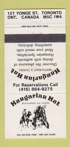 Matchbook Cover - Hungarian Hut Restaurant Tavern Toronto ON WEAR 30 Strike