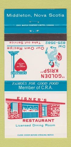 Matchbook Cover - Eisner's Restaurant Middleton NS 30 Strike