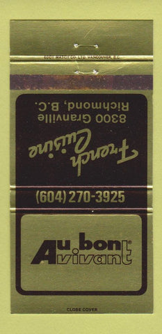 Matchbook Cover - Au Bon Vivant French Richmond BC WORN 30 Strike