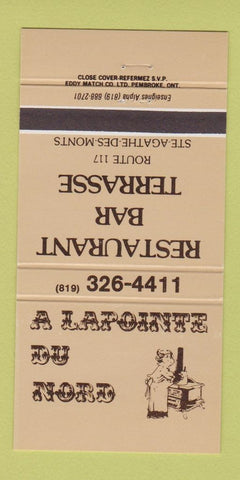 Matchbook Cover A Lapointe Du Nord Restaurant Ste Agathe Des Monts QC 30 Strike