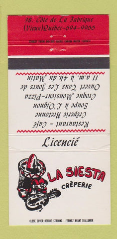 Matchbook Cover - La Siesta Creperie Quebec QC 30 Strike