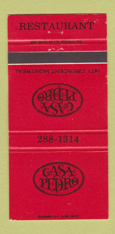 Matchbook Cover - Casa Pedro Restaurant Montreal QC WEAR 30 Strike
