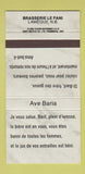 Matchbook Cover - Brasserie Le Fani Lameque NB 30 Strike