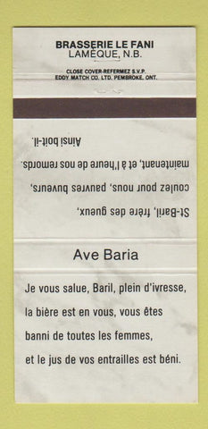 Matchbook Cover - Brasserie Le Fani Lameque NB 30 Strike