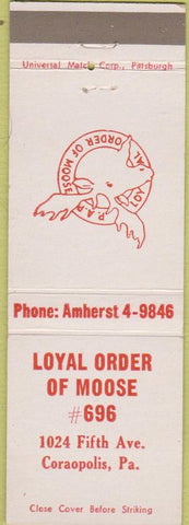 Matchbook Cover - Matchbook Cover Moose Lodge Coraopolis PA