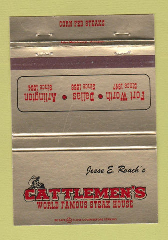 Matchbook Cover Cattlemen's Steak House Dallas Arlington Fort Worth TX 40 Strike