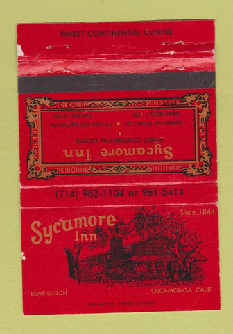 Matchbook Cover - Sycamore Inn Cucamonga CA WORN 40 Strike