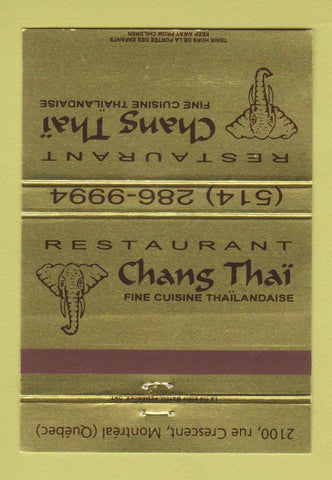 Matchbook Cover - Restaurant Chang Thai Montreal QC 40 Strike