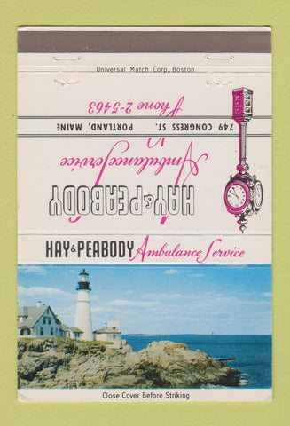 Matchbook Cover - Hay Peabody Ambulance Portland ME Lighthouse 40 Strike