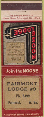 Matchbook Cover - Matchbook Cover Moose Lodge Fairmont WV