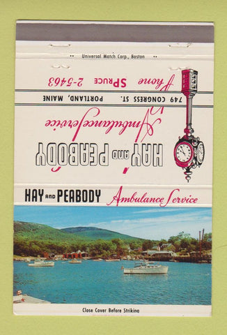 Matchbook Cover - Hay Peabody Ambulance Portland ME #1 boat 40 Strike