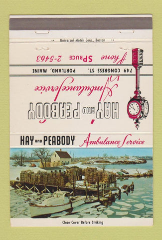 Matchbook Cover - Hay Peabody Ambulance Portland ME Winter Scene 40 Strike