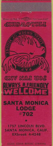 Matchbook Cover - Matchbook Cover Moose Lodge Santa Monica CA