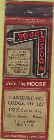Matchbook Cover - Matchbook Cover Moose Lodge Canonsburg PA WORN