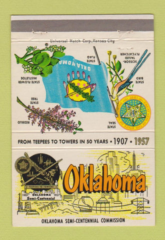 Matchbook Cover - Oklahoma OK Tourism 1957 Semi Centennial 40 Strike