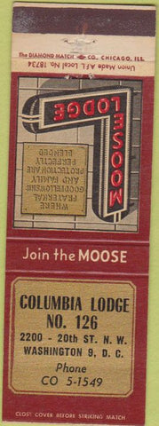 Matchbook Cover - Matchbook Cover Moose Lodge Washington DC