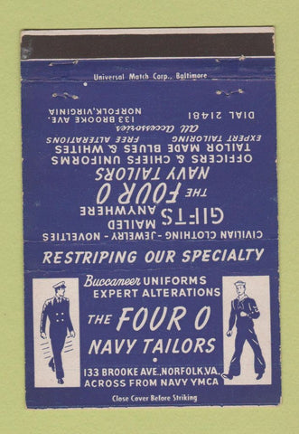 Matchbook Cover - Four O Navy Tailors Norfolk VA 40 Strike