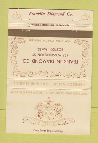 Matchbook Cover - Hamilton Watches Franklin Jewelry Boston MA WEAR 40 Strike