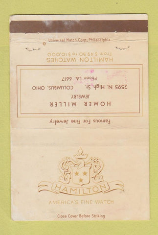 Matchbook Cover - Hamilton Waches Columbus OH Homer Miller WORN 40 Strike