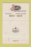 Matchbook Cover - Justin Cowboy Boots Bastrop LA WEAR 40 Strike