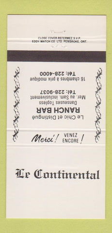 Matchbook Cover - Le Continental Restaurant strip club QC 30 Strike