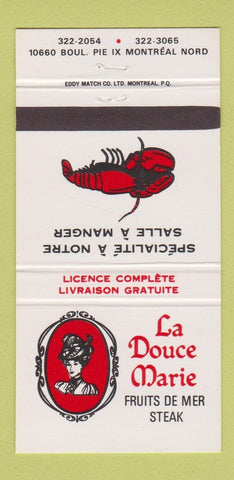 Matchbook Cover - La Douce Marie Restaurant Montreal QC 30 Strike