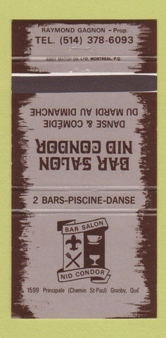Matchbook Cover - Bar Salon Nid Condor Granby QC 30 Strike