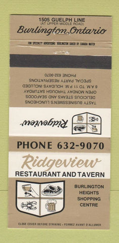 Matchbook Cover - Ridgeview Restaurant Tavern Burlington ON 30 Strike