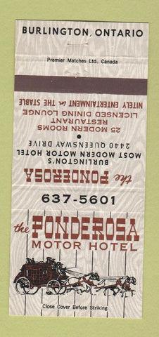 Matchbook Cover - Ponderosa Motor Hotel Burlingon ON 30 Strike