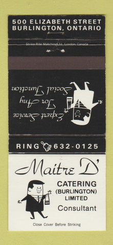 Matchbook Cover - Maitre D Catering Burlington ON 30 Strike