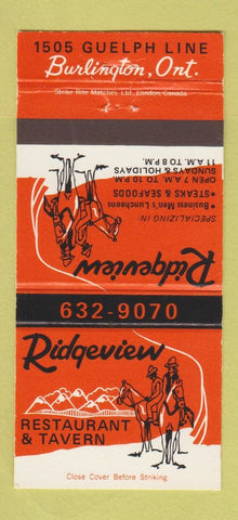 Matchbook Cover - Ridgeview Restaurant Tavern Burlington ON 30 Strike