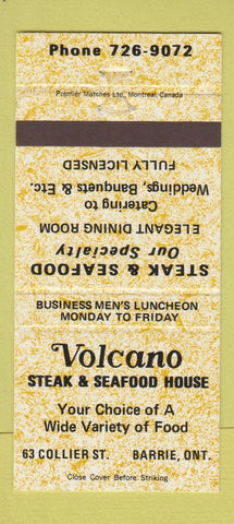 Matchbook Cover - Volcano Steak Seafood Barrie ON 30 Strike