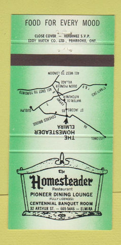 Matchbook Cover - Homesteader Restaurant Elmira ON 30 Strike