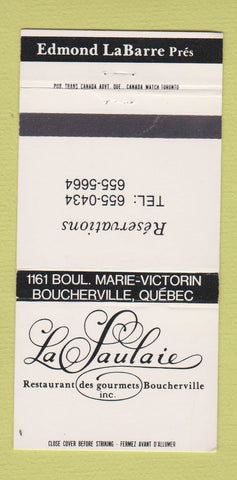 Matchbook Cover - La Laulaie Restaurant Boucherville QC 30 Strike