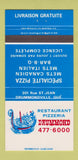Matchbook Cover - Restaurant Pizza Drummondville QC 30 Strike