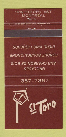 Matchbook Cover - El Toro Restaurant Montreal QC 30 Strike