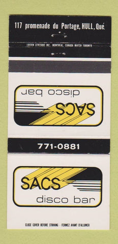 Matchbook Cover - Sacs Disco Bar Hull QC 30 Strike