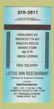 Matchbook Cover - Lotus Inn Restaurant Kamloops BC BLUE 30 Strike