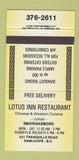 Matchbook Cover - Lotus Inn Restaurant Kamloops BC YELLOW 30 Strike