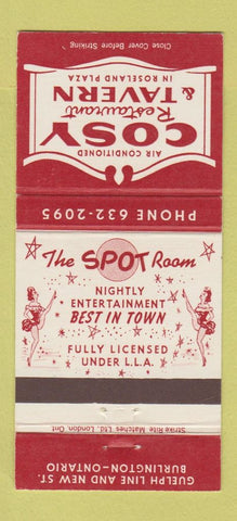 Matchbook Cover - Cosy Restaurant Tavern Burlington ON girlie 30 Strike