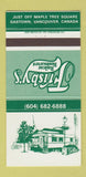 Matchbook Cover - Frisby's Railcar Restaurant Vancouver BC 30 Strike